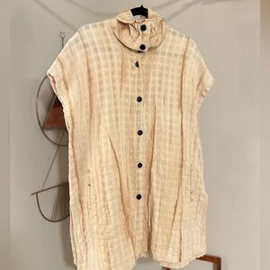 Free People Cream Cap Sleeve Button Down Shirt with Boxy Fit and Mandarin Collar